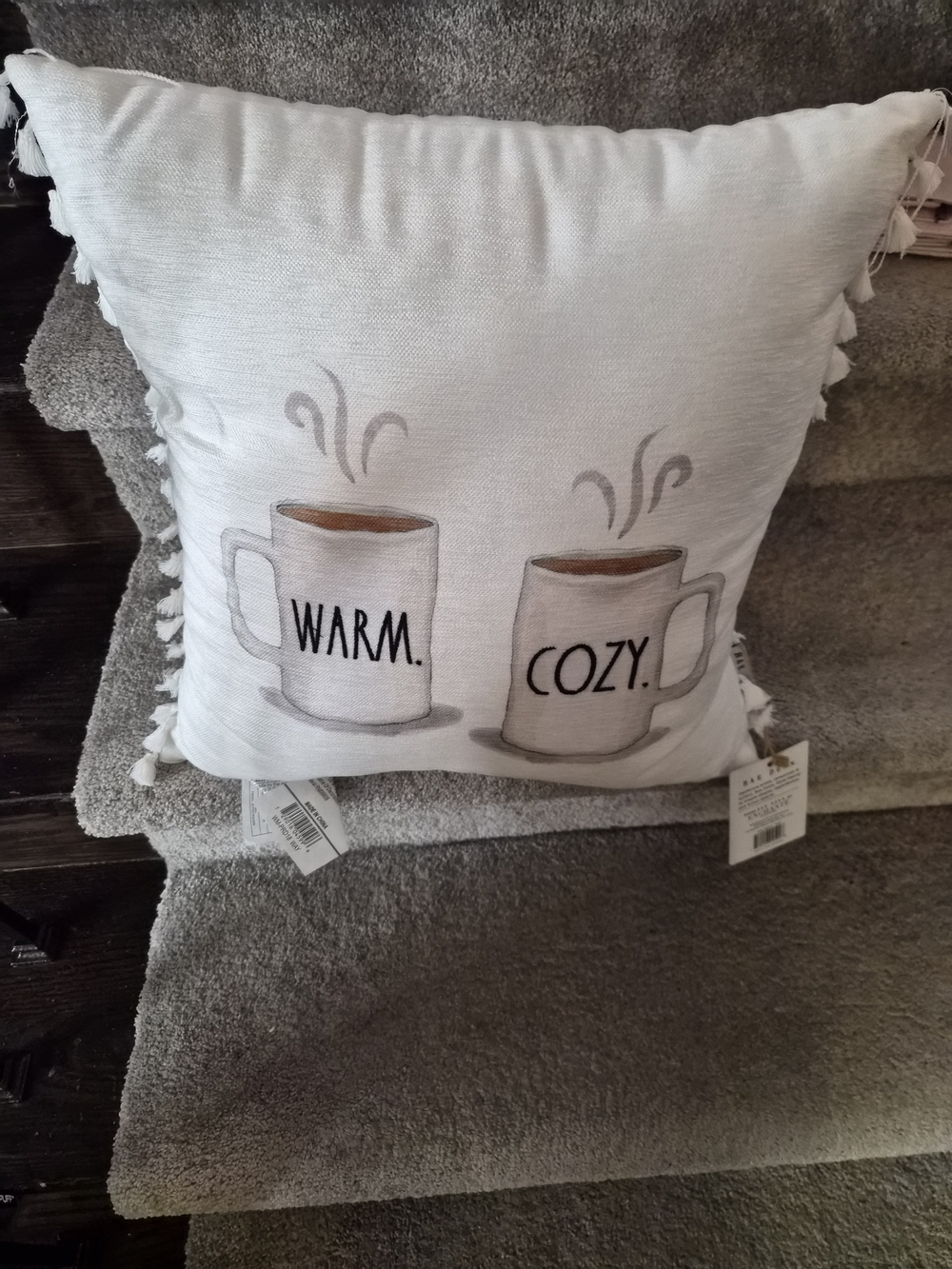 Warm Cozy Mug Accent Pillow - Neutral Coffee Design